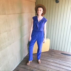 Vintage Terry Cloth Blue Boho Beach Jumpsuit